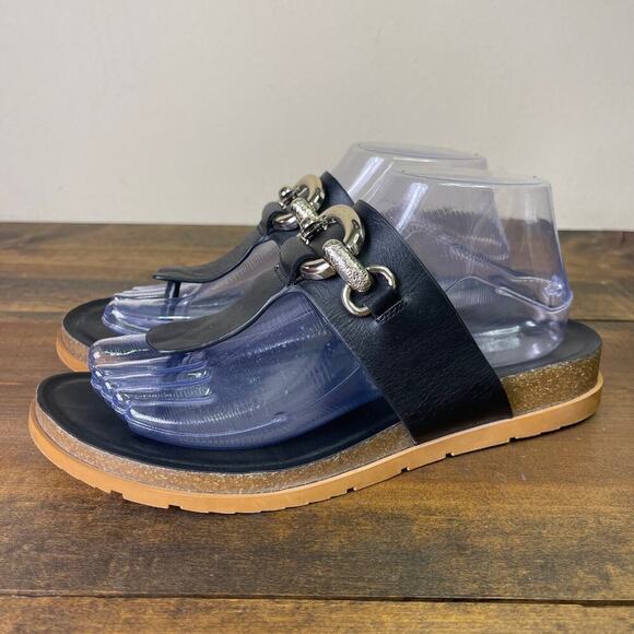 Franco Sarto Brielle Wedge Sandal Black Leather T Strap Cork Women’s 8.5 Summer - Picture 4 of 12